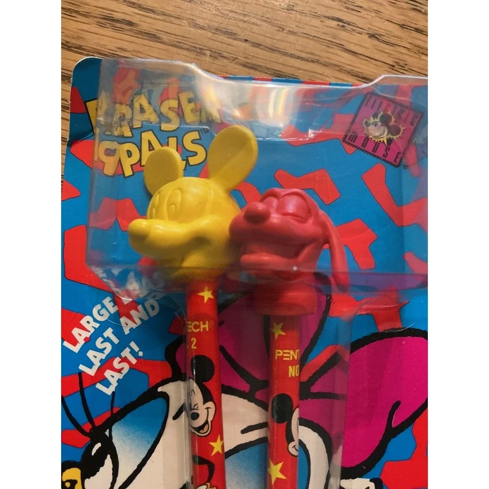 Vintage 1992 Pentech Eraser Pals Disney Mickey Pluto Donald Pencils 2-Pack NEW